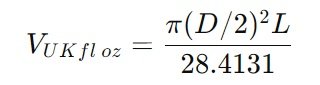 Pipe Volume in UK fluid ounces formula