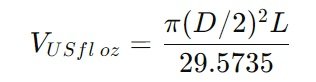 Pipe Volume in US fluid ounces formula