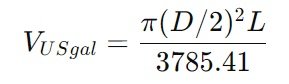 Pipe Volume in gallons US formula