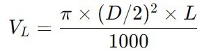 Pipe Volume in liters formula