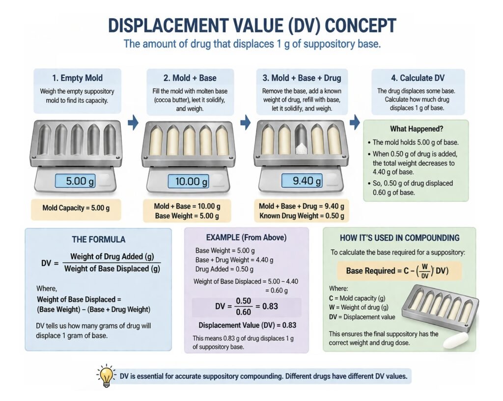 Displacement Value (DV) Concept in Suppository Calculations
