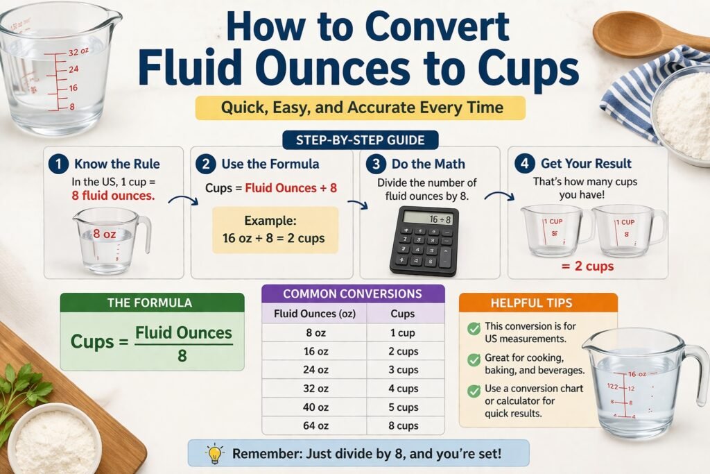 how to convert fluid ounces to cups step by step chart with formula and examples
